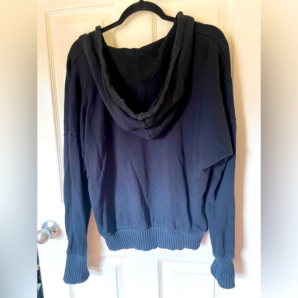 Aerie Offline by American Eagle Ribbed V Neck Hoodie Sweatshirt in Black - Picture 2 of 12